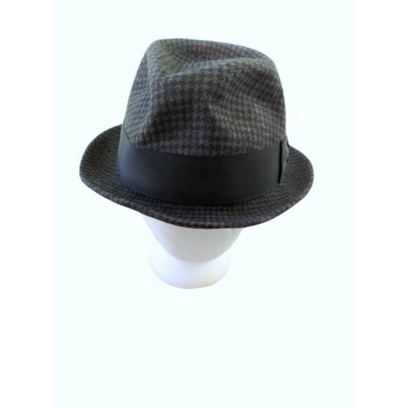 VTG NEWPORT Men's Black & Gray Houndstooth Check Fedora Size 22" Circumference - Picture 1 of 8